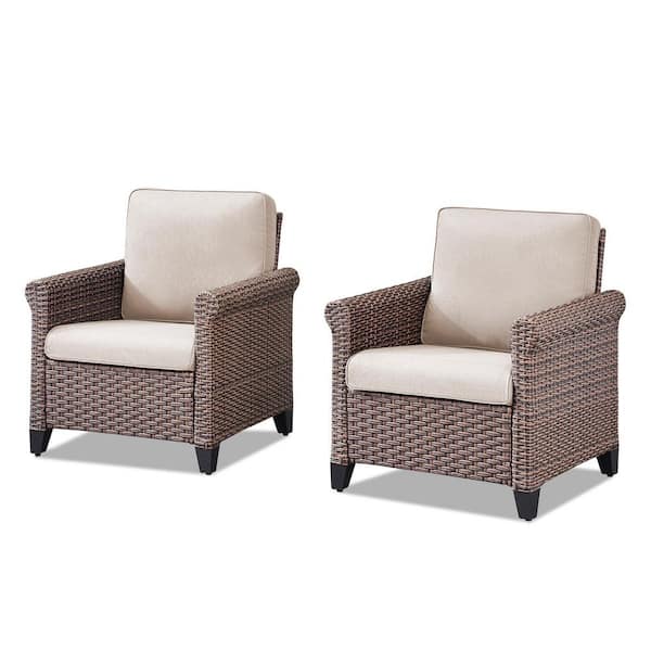 Buenaola Brown Patio Wicker Outdoor Lounge Chair with Beige Cushions (2-Pack)