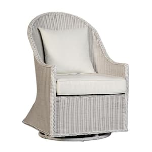 Tomo White Swivel Wicker Outdoor Lounge Chair with White Cushions and Wingback Design