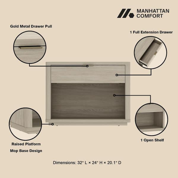 Manhattan Comfort Evelyn Modern Natural 1-Full Extension Drawer 32