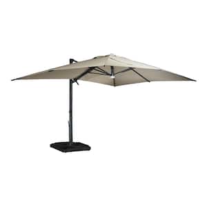 10 ft. x 13ft. Aluminum Cantilever Outdoor Patio Umbrella Bluetooth Atmosphere Light 360-Degree Rotationin Taupe w/Base