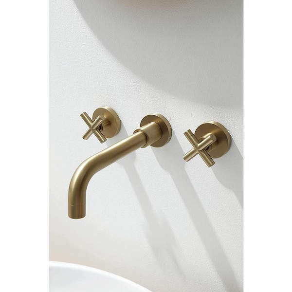 Tahanbath, Double Handle Wall Mount Bathroom Faucet in Brushed Gold. store New, 2 Are