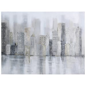 "Foggy City" by Martin Edwards Textured Metallic Abstract Hand Painted Wall Art 30 in. x 40 in.