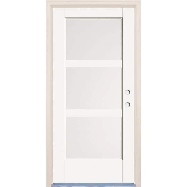 Builders Choice 36 in. x 80 in. Left-Hand/Inswing 3 Lite Satin Etch Glass Alpine Painted Fiberglass Prehung Front Door w/4-9/16" Frame