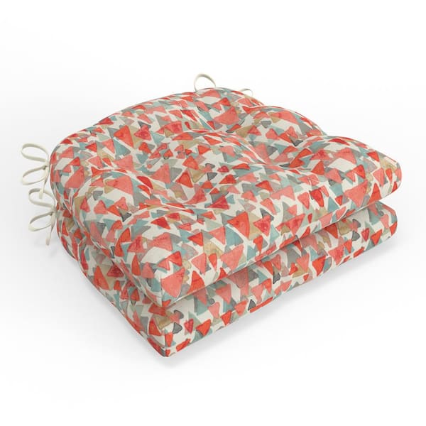 Pillow Perfect Abstract 16 in W x 4 in H Square Outdoor Tufted Wicker Seat Cushion with Ties 2-Count in Reef Point Coral