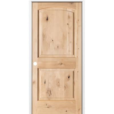 18 in. x 80 in. Rustic 2-Panel Arch Top Right-Hand Unfinished Knotty Alder Wood Single Prehung Interior Door