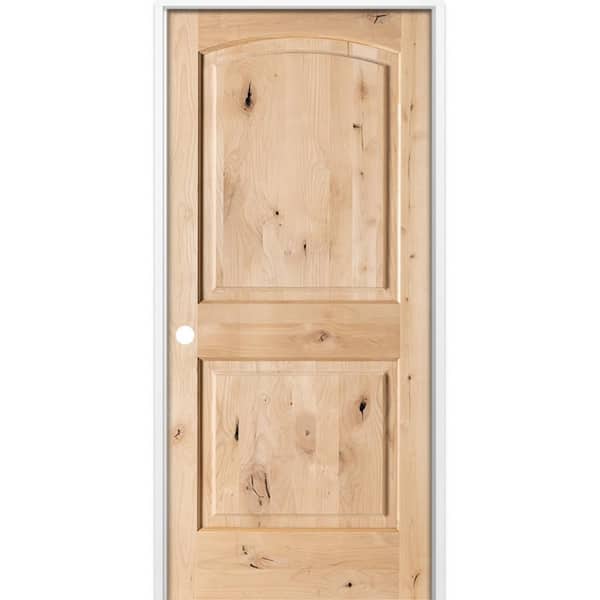36 in. x 80 in. Rustic 2-Panel Arch Top Right-Hand Unfinished Knotty Alder Wood Single Prehung Interior Door
