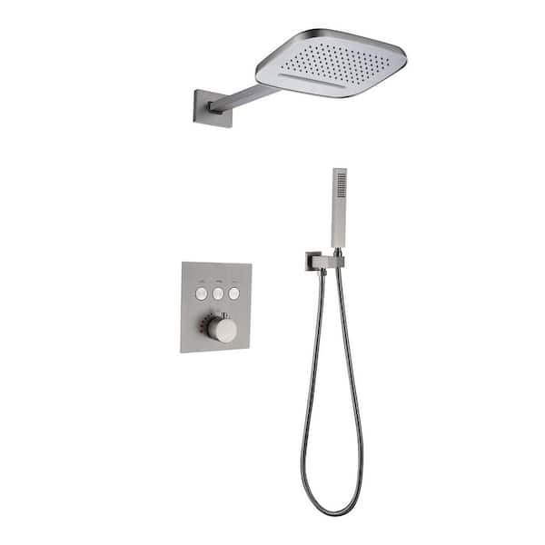 3-Spray 10 in. Wall Mounting Dual Shower Head and Handheld Shower Head Flow Rate 1.8 GPM in Brushed Nickel