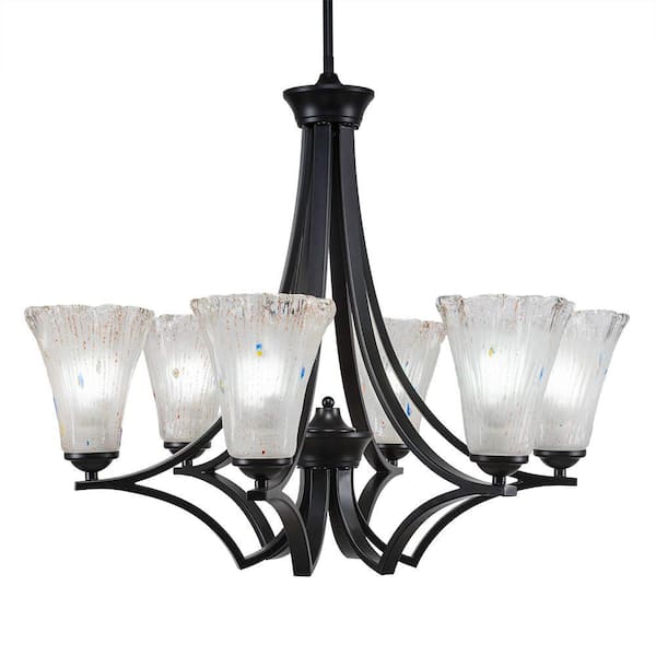 Unbranded Clevelend 6-Light Matte Black Round Chandelier with 5.5 in. Fluted Frosted Crystal Glass Shades, No bulbs included