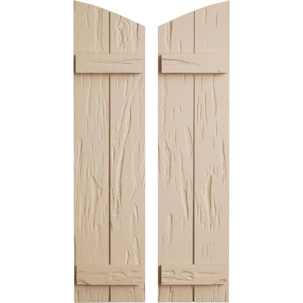 11 in. x 30 in. Polyurethane Pecky Cypress 2-Board Joined Board and Batten Elliptical Top Shutters Primed Tan price history on PriceWatchPro