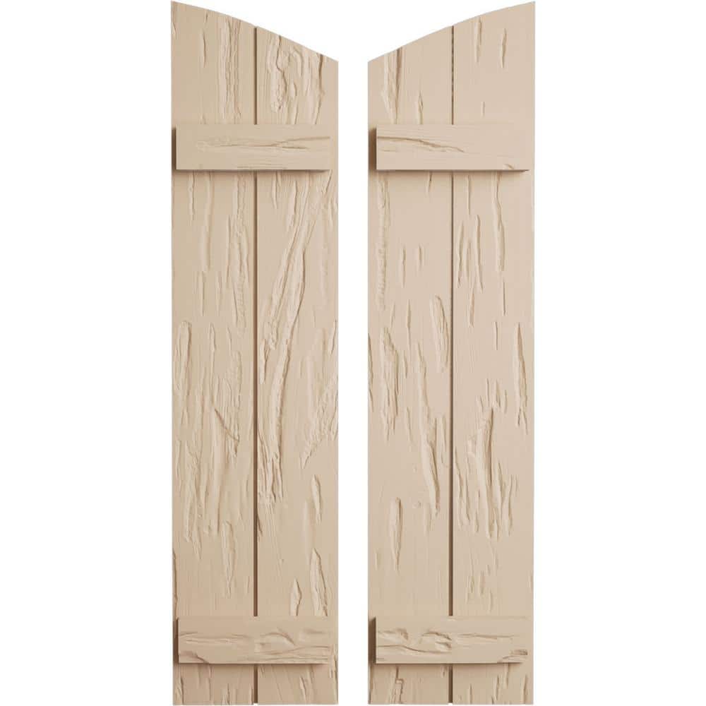 11 in x 84 in Polyurethane Pecky Cypress Two Board Joined Board-n-Batten Elliptical Top Shutters Primed Tan price history on PriceWatchPro