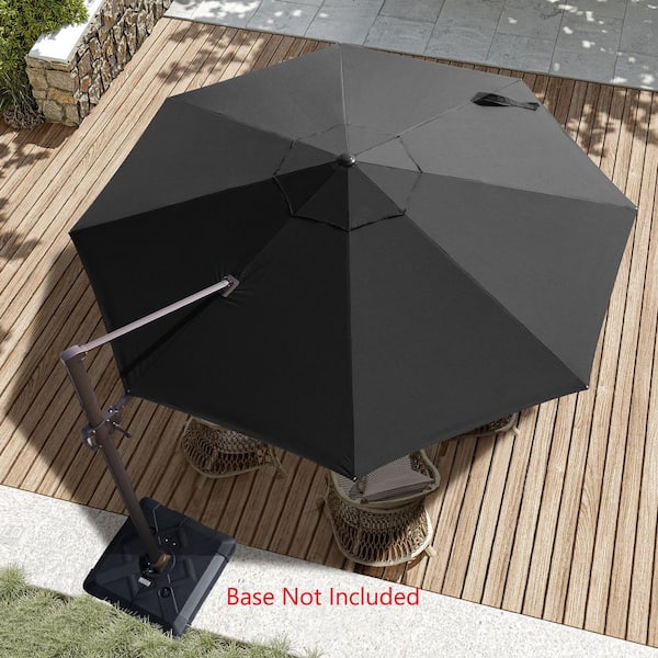 Pellebant 12 ft. Round Aluminum Heavy-Duty 360° Rotation Adjustable Tilt Cantilever Patio Umbrella in Black with No Base
