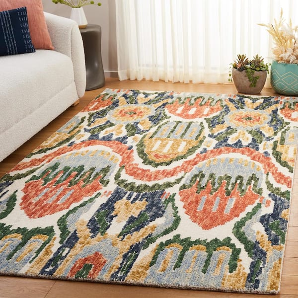 Ikat 8 ft. x 10 ft. Green/Rust Abstract Mayan Area Rug