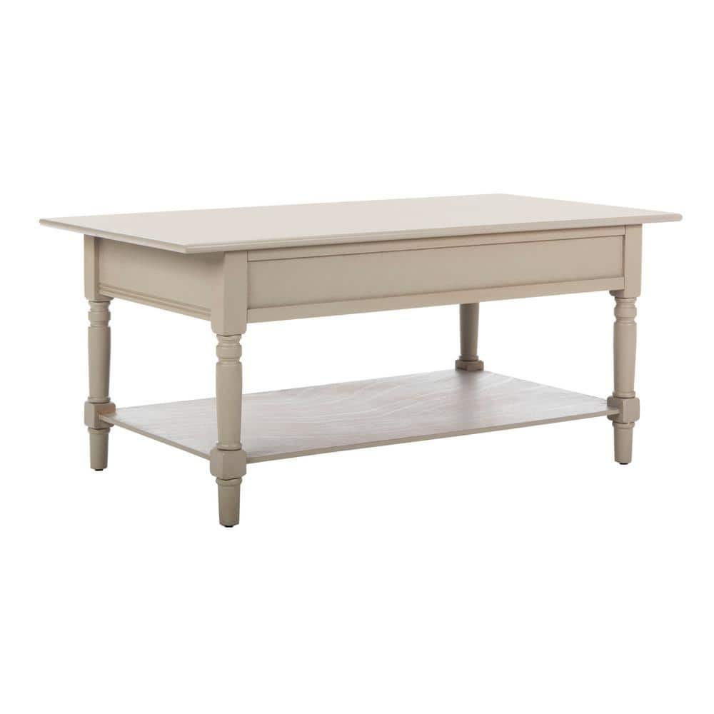 Vintage Gray Rectangular Wood Coffee Table with Storage