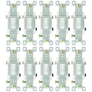 15 Amp Toggle Grounded 3-Way Light Switch White (10-Pack)