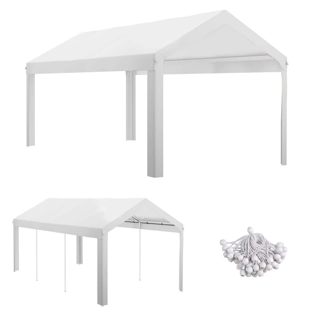 10 ft. x 20 ft. White Garage Carport Replacement Top Canopy Cover Waterproo