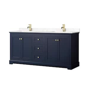 Avery 72in.Wx22 in.D Double Vanity in Dark Blue with Cultured Marble Vanity Top in Light-Vein Carrara with White Basins