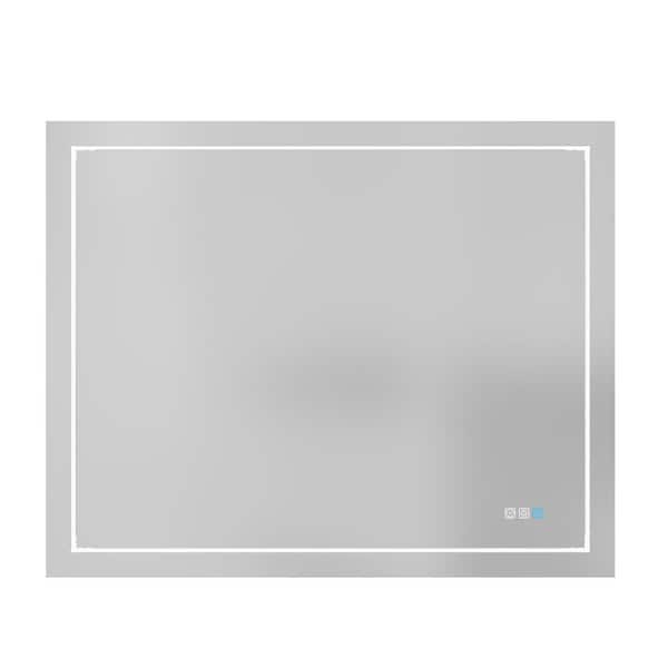 FUNKOL 40 in. W x 32 in. H Rectangular Frameless LED Light Dimmable Anti-Fog Wall Mount Bathroom Vanity Mirror in Silver