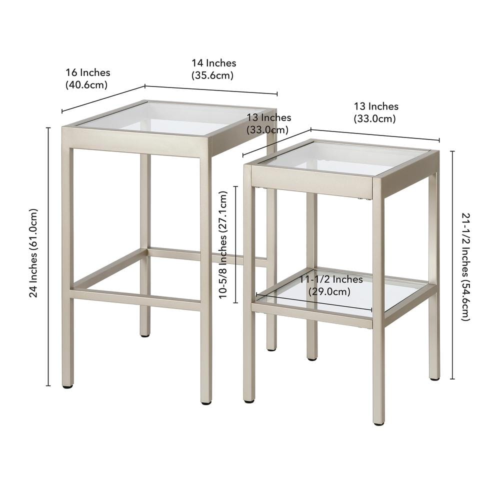 Alexis Silver Metal and Glass Nested Side Tables