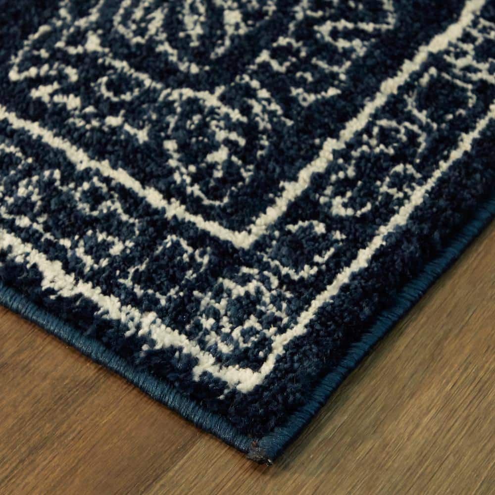 Navy and White Medallion Synthetic 8' x 10' Area Rug