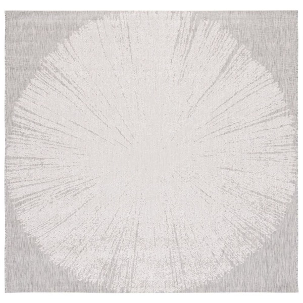 Courtyard Beige/Gray 7 ft. x 7 ft. Floral Abstract Indoor/Outdoor Square Area Rug