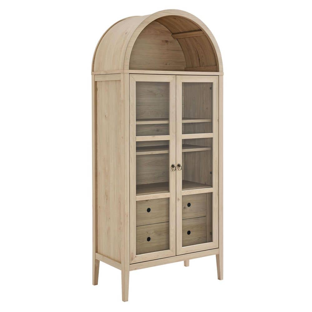 Nolan Light Oak Wood Grain 71 in. Tall Modern Farmhouse Arched Storage Display Cabinet