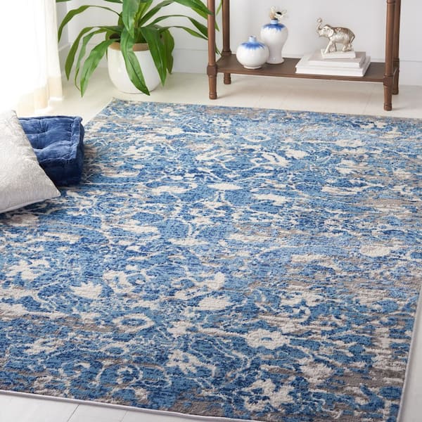 Shivan Blue/Ivory 7 ft. x 7 ft. Floral Medallion Square Area Rug