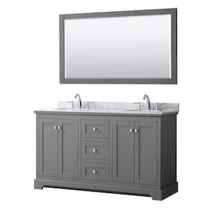 Avery 60 in. W x 22 in. D Bath Vanity in Dark Gray with Marble Vanity Top in White Carrara with White Basins and Mirror