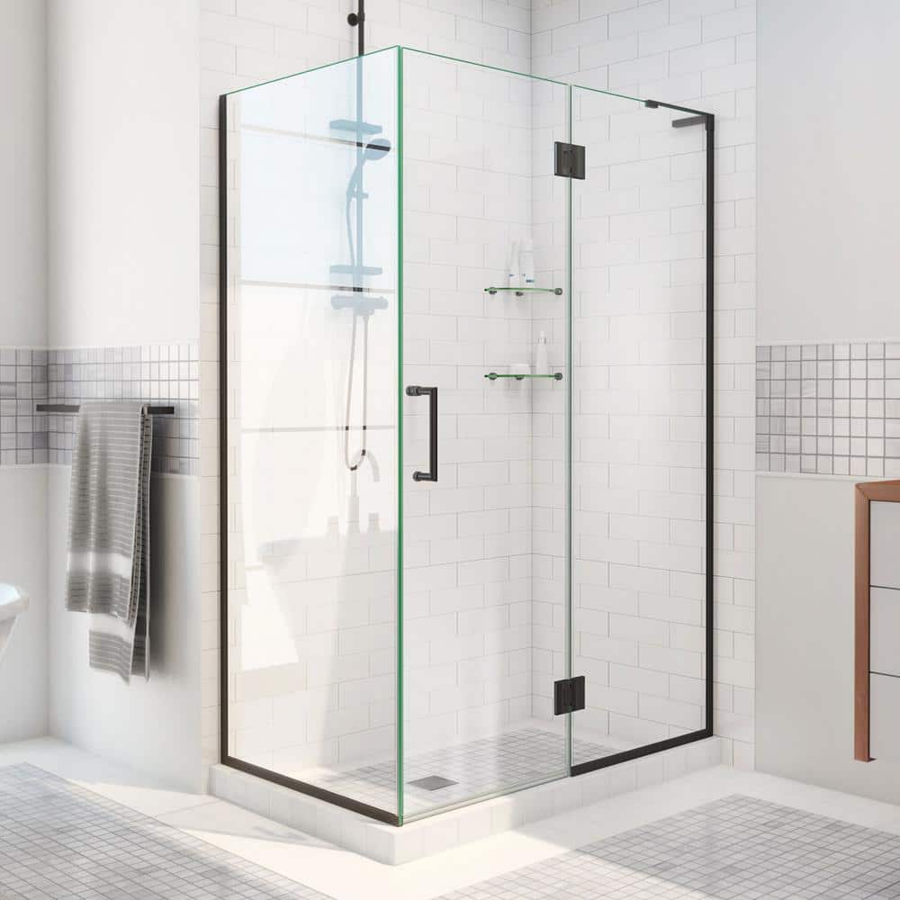 Matte Black Frameless Hinged Shower Enclosure with Clear Glass