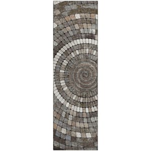 Mayfield Premium Machine Washable Abstract AMF2216 Brown 2 ft. x 7 ft. Runner Rug
