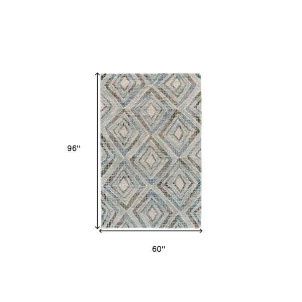 2 ft. x 8 ft. Blue and Gray Geometric Area Rug