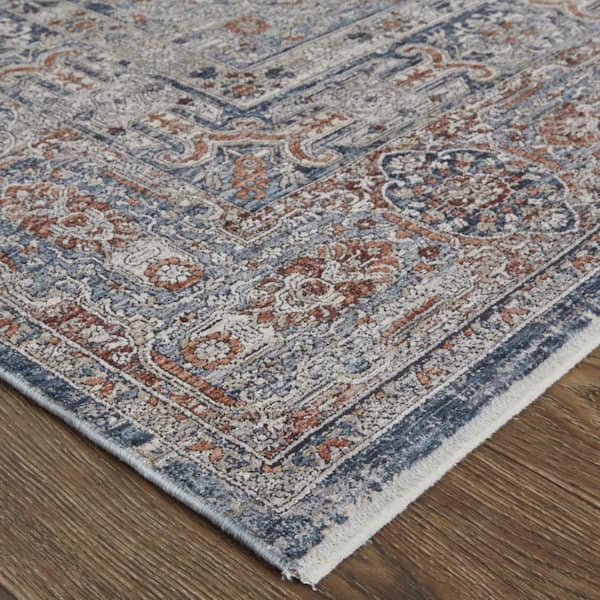 2 ft. x 10 ft. Gray, Ivory, Orange Oriental Runner Rug
