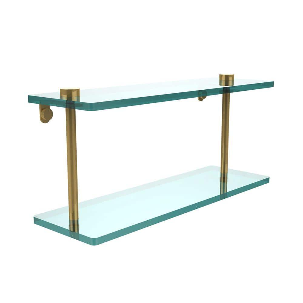 Allied Brass 16 in. L x 8 in. H x 5 in. W 2-Tier Clear Glass Vanity Bathroom Shelf in Polished Brass