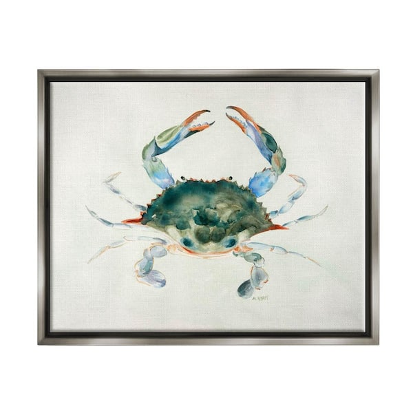 The Stupell Home Decor Collection Blue Sea Crab Over Beige Soft Watercolors by Melissa Hyatt LLC Floater Frame Nature Wall Art Print 17 in. x 21 in.