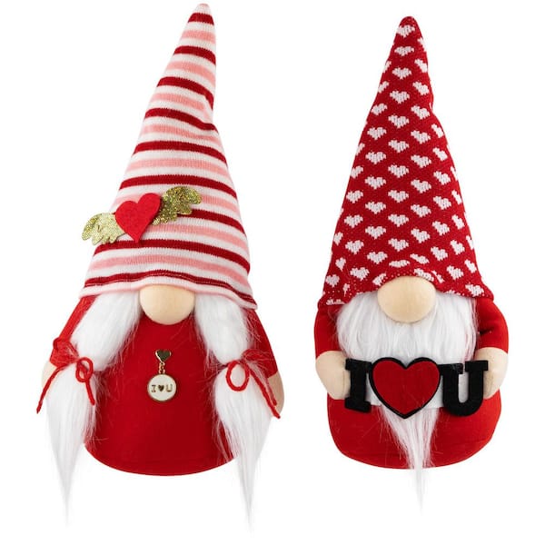 Northlight Red Resin Plush "I Heart U" Valentine's Day Gnomes  -12" x 5.5" - Set of 2