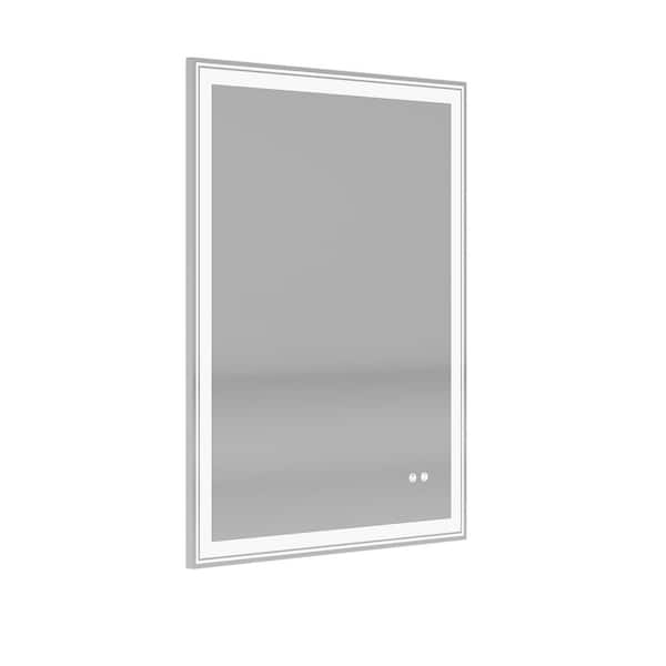 Whatseaso 32 in. W x 40 in. H Large Rectangular Frameless LED Anti-Fog Wall Mounted Bathroom Vanity Mirror in Silver