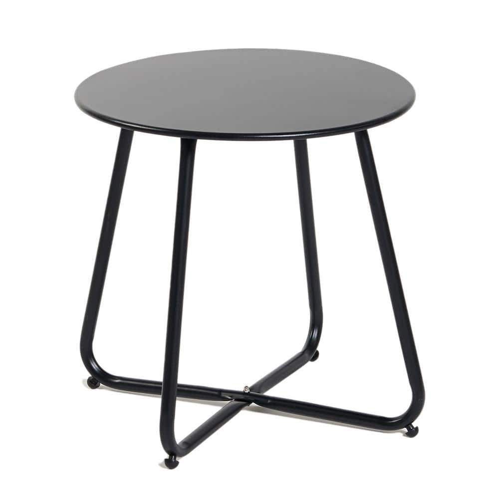 Black Round Steel Patio Side Table with Adjustable Feet