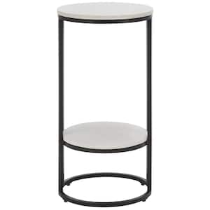 Gunther 14 in. Black/White Round Metal End Table with Shelves