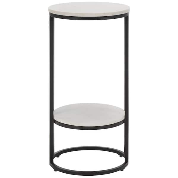 SAFAVIEH Gunther 14 in. Black/White Round Metal End Table with Shelves