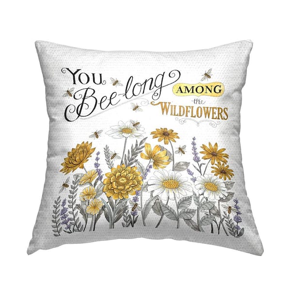 Stupell Industries Among the Wildflowers Honey Bee Blossoms Yellow Square Outdoor Throw Pillow