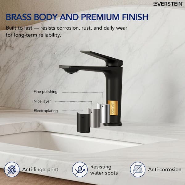 EVERSTEIN 7.25 in. Height Waterfall 1-Handle Faucet Splash-Proof