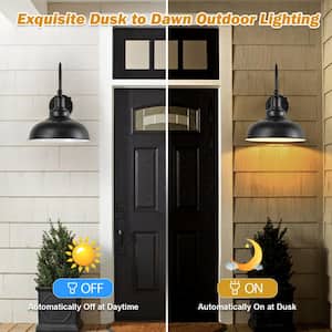 15.7 in. Black and White Dusk to Dawn Farmhouse Outdoor Hardwired Wall Barn Light Scone with No Bulbs Included (2-Pack)