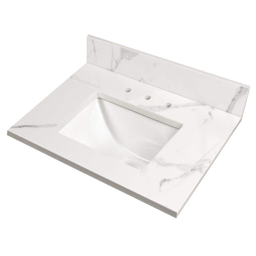37 in. White Calacatta Nowy Marble Bathroom Vanity Top with Single Sink