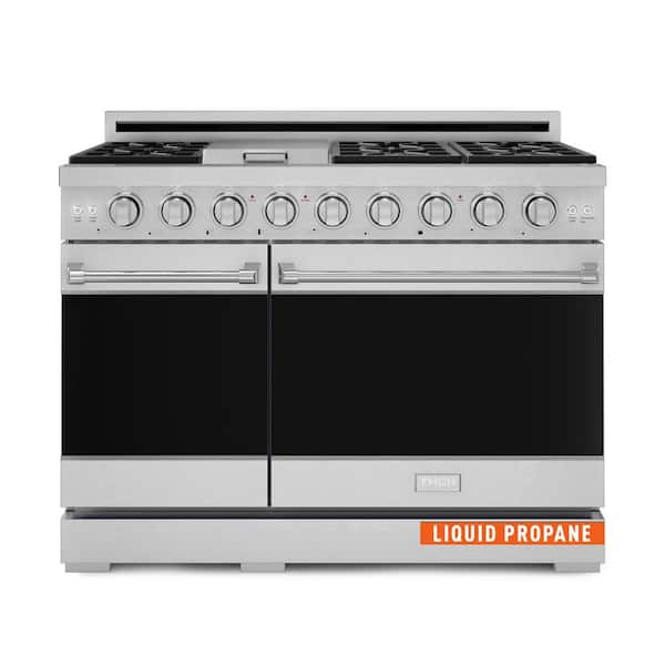 Gordon Ramsay Series 48 in. 6-Burners Double Oven Gas Range in Stainless Steel with Convection and Grill in Propane