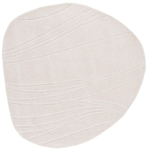 Novelty 6 ft. x 6 ft. Ivory Solid Wavy Specialty Area Rug