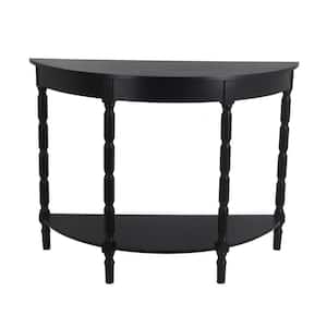 42 in. Black Half-Circle Wood Top Console Table with Open Shelf and Turned Legs