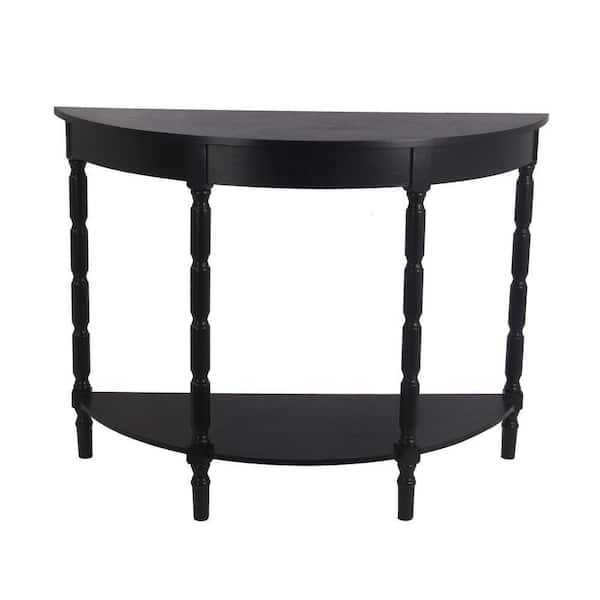 Benjara 42 in. Black Half-Circle Wood Top Console Table with Open Shelf and Turned Legs