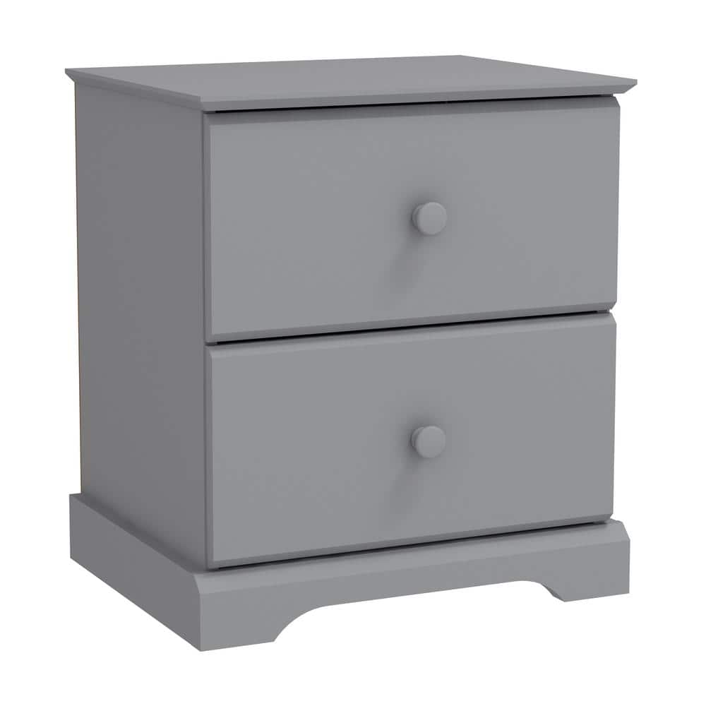 Gray Wood 2-Drawer Kids Nightstand, 22" Height