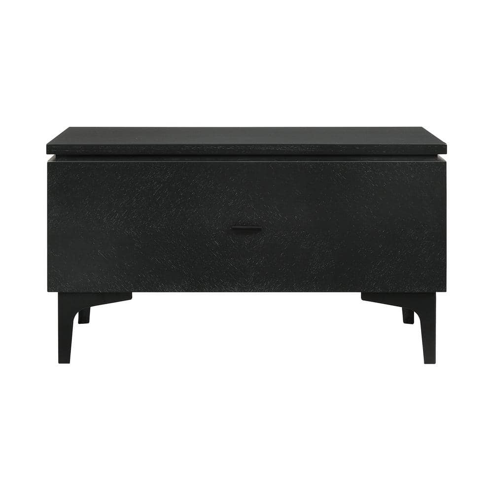 Transitional Black Ash Veneer 1-Drawer Nightstand with Metal Legs