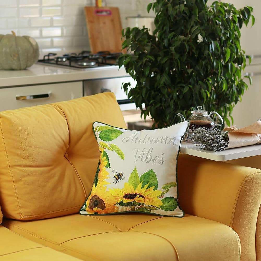 Autumn Vibes Yellow and Green Cotton Polyester Throw Pillow Cover