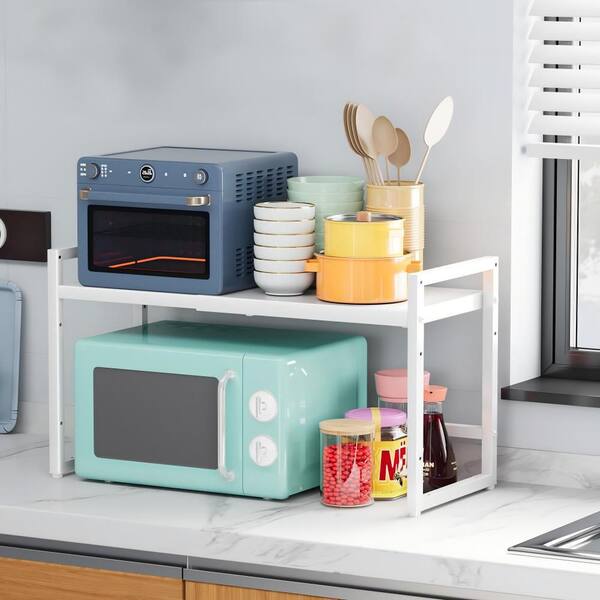 1-Shelf White Powder Coated Floor Mount Freestanding Heavy Duty Adjustable Metal Tiered Shelf For Kitchen Cabinet